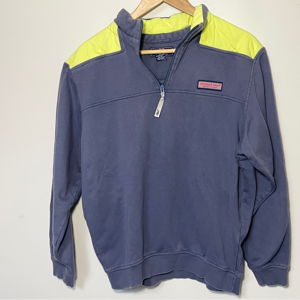 Vineyard Vines Men's Quarter Zip Navy Neon Green Pullover Size‎ Medium